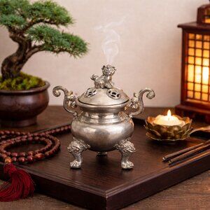 Vintage Foo Dog Incense Burner Censer for Spiritual Meditation or Feng Shui